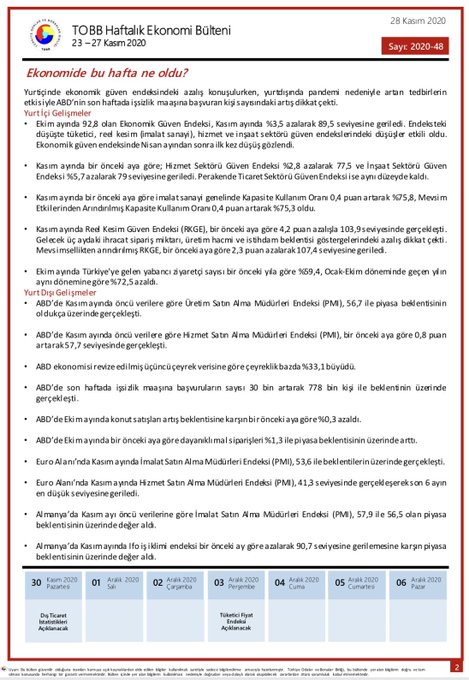 TOBB Haftalık Ekonomi Bülteni 23-27 Kasım 2020