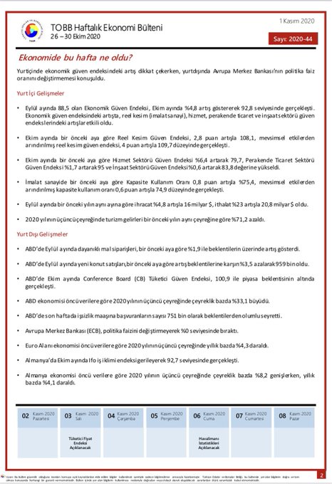 TOBB 26-30 Ekim Haftalık Ekonomi Bülteni