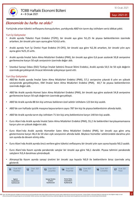 TOBB Haftalık Ekonomi Bülteni 4-8 Ocak