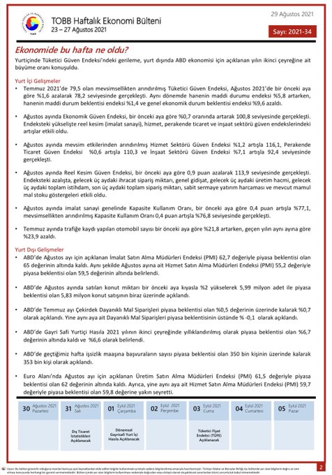 TOBB Haftalık Ekonomi Bülteni 23-27 Ağustos