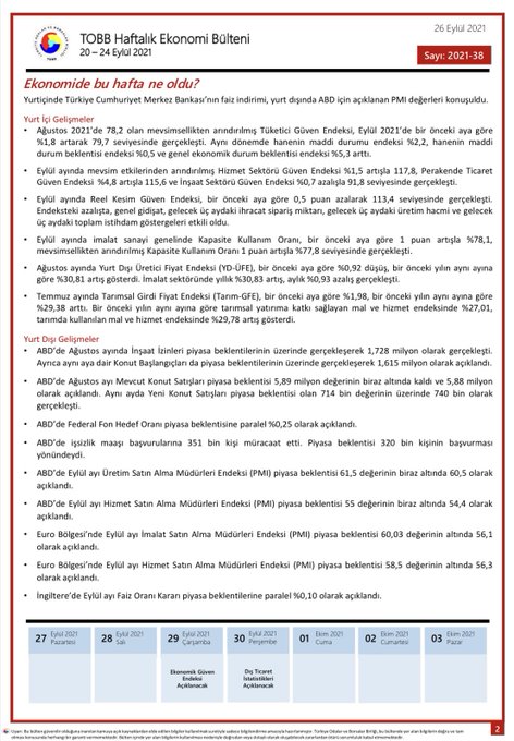 TOBB Haftalık Ekonomi Bülteni 20-24 Eylül 2021