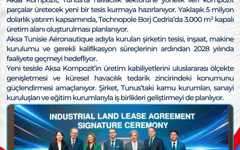 Aksa Kompozit’ten Tunus’a 5 Milyon Dolarlık Havacılık Yatırımı