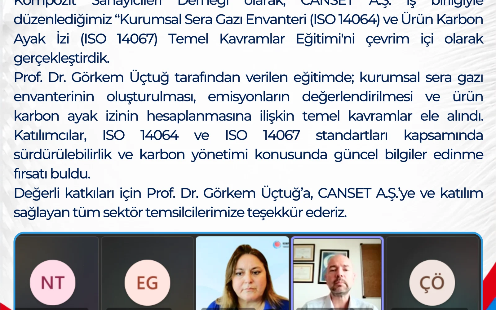 Sera Gazı Envanteri ve Ürün Karbon Ayak İzi Webinarı Tamamlandı