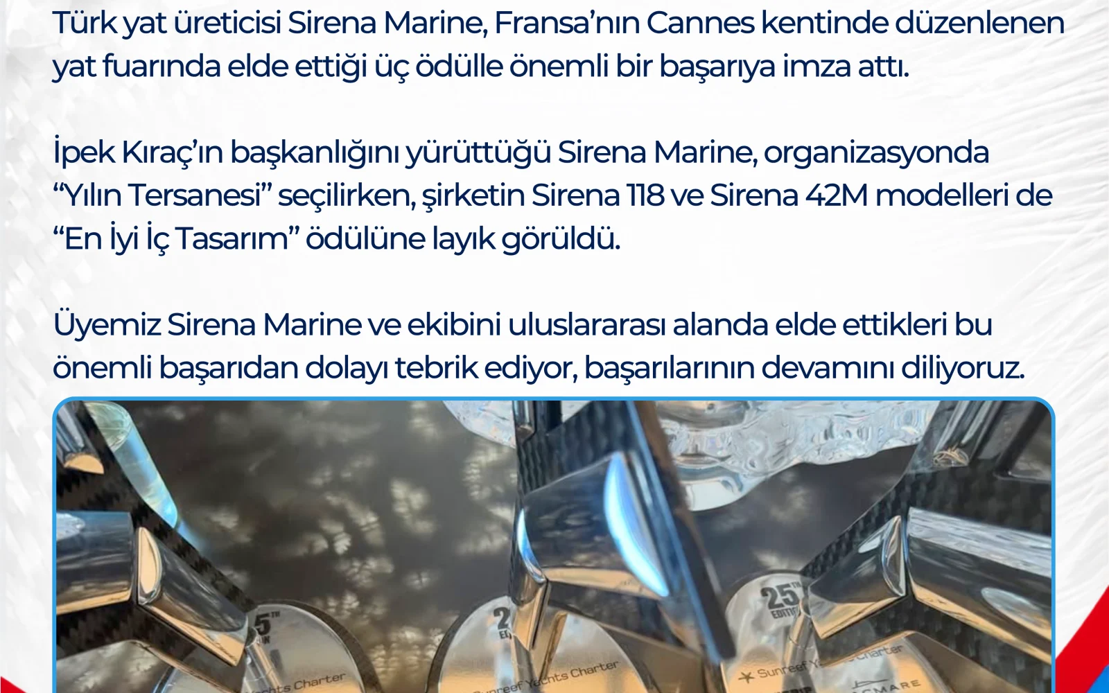 Üyemiz Sirena Marine’den Cannes’da Üç Ödüllük Başarı