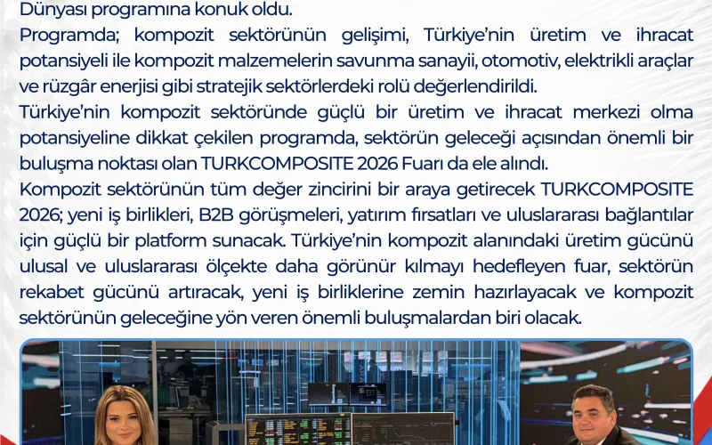 Yönetim Kurulu Başkanımız Kemal Darcan, Bloomberg HT’de yayınlanan İş Dünyası programına konuk oldu.