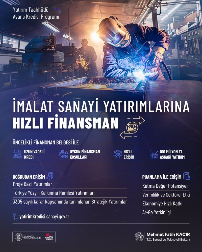 İMALAT SANAYİ YATIRIMLARINA HIZLI FİNANSMAN